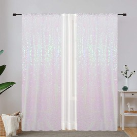 Eternal Beauty Sequin Backdrop Curtains, 2x8 Ft-2 Panels White Iridescent Back Drop for Shimmer Photography Party Wedding Birthday Decor
