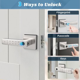 KENRONE Fingerprint Door Handle Lock,Keyless Entry Front Door Lock with keypad,Smart Handle Locks for House Doors,Bedroom,Office,Hotel,Garage