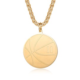 Susook Basketball Number Necklace for Men Gold Stainless Steel Basketball Pendant Sport Jewelry Gifts for Men（11）