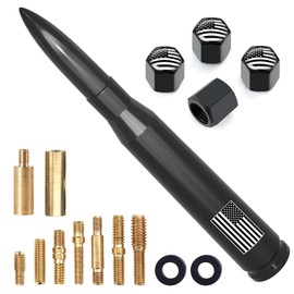 Car Truck Antenna with Tire Valve Caps American Flag Universal Short Replacement for GMC Sierra Chevy Silverado Dodge Ram 1500 2500 3500 Ford F150 F250 F350 Super Duty Raptor Radio Accessories, Black