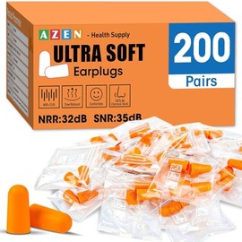AZEN NRR - 200 pares de tapones para los oídos, de espuma suave de 32 dB para dormir con cancelación de ruido, tapones para los oídos para conciertos,