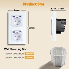 BSEED Schuko Socket 20 W Quick Charger with Waterproof Cover, Double Socket Flush-Mounted with USB C, Socket Cover 16 Amp, Ideal for Wet Rooms, Outdoor and Indoor Use, 2 Compartments, White