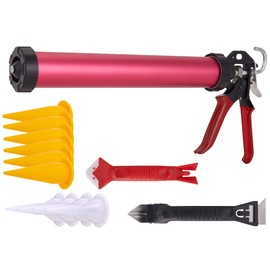 Right Hand - Sausage Caulking Gun Manual 20 oz Leakproof Cylinder Dispenser for Glue Adhesive & Sealant with 10 Cone Nozzles, Trowel & Scraping Tools Easy 360° Rotation, Soft Grip Handle & Ladder Hook