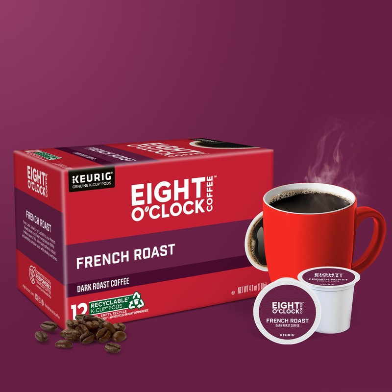 Eight O'Clock Coffee French Roast, Single-Serve Coffee K-Cup Pods, Dark