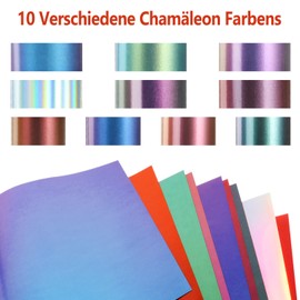 NANAPLUMS Chameleon Plotter Film Textile - Heat Transfer Vinyl 30.5 cm x 25.4 cm PU Transfer Film Plotter Flex Film for Textiles Transfer Film for DIY T-Shirt, Fabrics (10 Colours Chameleon)