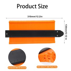 Contour Gauge with Lock, 10Inch Contour Gauge Duplicator, Easy Transfer Contour Gauge Duplicator Tool Precisely Cut for Carpenter Must Have Tool for DIY Enthusiast (Orange)