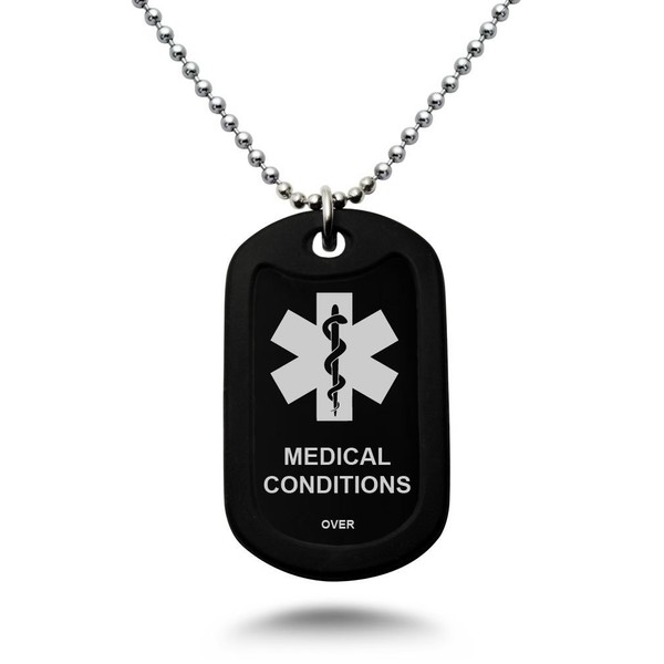 Kriskate & Co. Custom Engraved Medical Alert ID Aluminum Dog Tag Necklace with Stainless Steel Bead Chain Made in USA