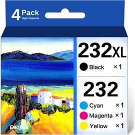 232XL for Epson 232 Ink Cartridge Remanufactured for Epson 232XL Ink Cartridges Combo Pack T232 XL for Epson WF-2950 WF-2930 for Epson XP-4200 XP-4205 Printer High Yield Black Cyan Magenta Yellow