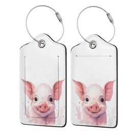 2 Pcs Funny Pig Luggage Tags for Suitcases Pink Unique Leather Baggage Tags Identifiers for Travel Stainless Steel Loop Name Id Label