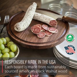 Made in USA Walnut Cutting Board by Virginia Boys Kitchens - Butcher Block made from Sustainable Hardwood (Round - 10.5)