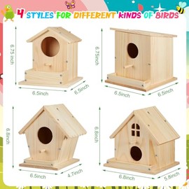 Liliful 12 Pack Birdhouse Crafts for Kids, Wooden Creative DIY Bird House Kits Arts and Crafts Set for Kids and Adults, Spring Birthday Gifts for Toddlers Ages (Seasonal Style)