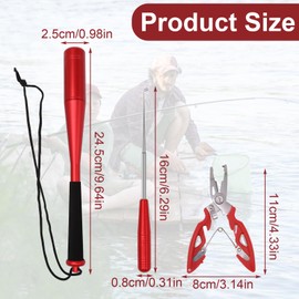 3 Sets Fishing Fish Killer 24.5 cm Aluminium Fish Blackjack Fish Narcotic with Fishing Pliers Fishing Hook Remover Fish Nesthesia Fishing Accessories for Beginners Outdoor Carp Trout Fishing (Red)