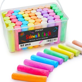 VEESA Sidewalk Chalk 52 PCS, Washable & Non-Toxic, 10 Colors Jumbo Chalk Bulk for Chalkboard, Blackboard, Driveway, Playgroud, Outdoor Actitvities