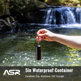 ASR Outdoor 5 Inch Portable Aluminum Waterproof EDC Storage Containers with Carabiner Clip Camping Essentials, Black