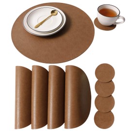 Embossed PU Leather Placemats, Waterproof Coffee Coasters, Kitchen Table Mats, Easy to Wipe Off for Dining Round Table