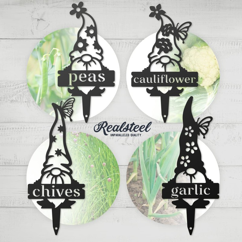 RealSteel, Garden Gnomes Metal Plant Labels, Vegetable, Herb Markers, Outdoors