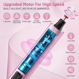YLYYCC Cordless Nail Drill Electric File with UV Nail Lamp: Professional for Acrylic Gel Dip Powder Nails Portable Nail Drill Machine Kit for Manicure Pedicure Nail Set Rechargeable Lightweight