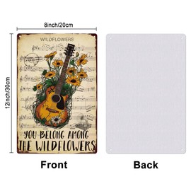 SUPERDANT Guitar Flower Metal Sign - You Belong Among Wildflowers - Retro Music & Floral Wall Art - 30x20cm - Indoor & Outdoor Decor
