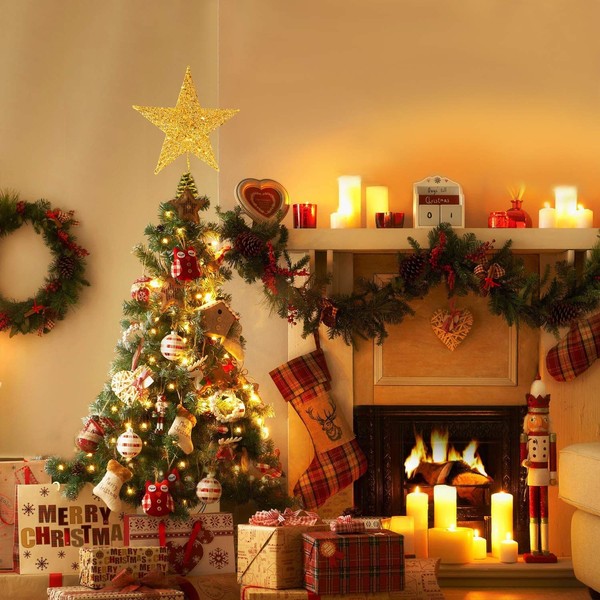 Christmas Tree Topper, 20CM Gold Tree Star Xmas Tree Topper