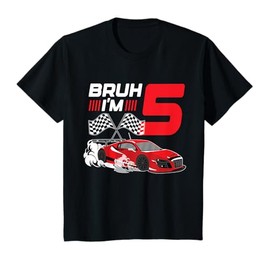 Kids Bruh I'm 5 Birthday Boys Race Car 5 Year 5th Birthday Racing T-Shirt