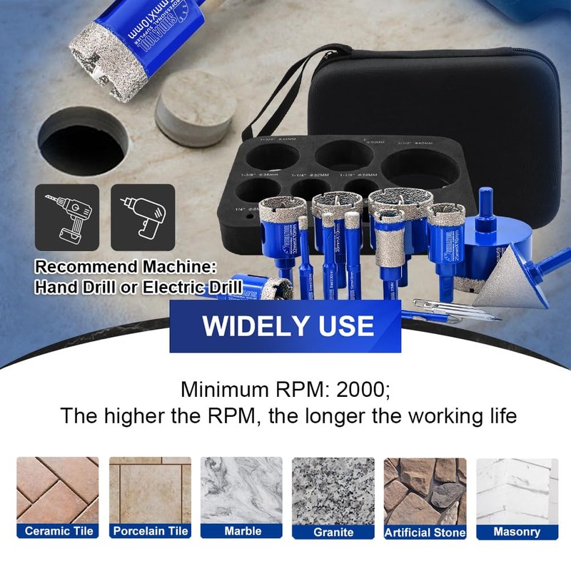 SHDIATOOL Tile Diamond Drill Bits Kit, Porcelain Hole Saw Sets,