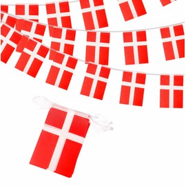 10m Denmark Flags Bunting Denmark Bunting Olympic 2024 Decorations 30 Flags, Danish Flags Bunting Banner for Olympic Games 2024 Sports Football Events Denmark National Day Party Decorations