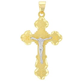 Jewelry America Solid 14K Two Tone Gold Eastern Orthodox Save and Protect Cross ICXC Crucifix Pendant
