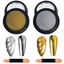 Gold and Silver Chrome Nail Powder, Metallic Powder for Nails Gold and Silver, 2Pcs Silver And Gold Chrome Nail Powder Set