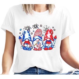4th of July Gnomes Shirt for Womens Funny Patriotic Graphic Shirt USA Flag Stars Stripes Tops