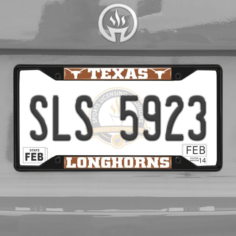 FANMATS 31284 Texas Longhorns Metal License Plate Frame Black Finish
