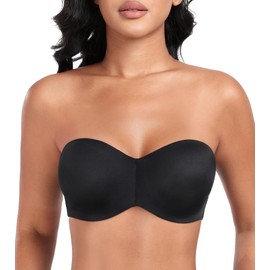 Lemorosy Women's Seamless Strapless Bra Non Padded Anti-Slip Plus Size Bandeau Underwire(Black,36B)