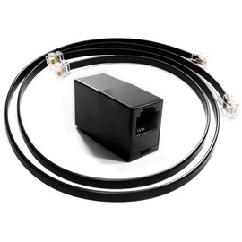 RetailAndBulk Telephone Extension Cord - Custom Size RJ11 Phone Cable 2 Inch to 15 FT + in-Line Coupler (Black, Made in USA)