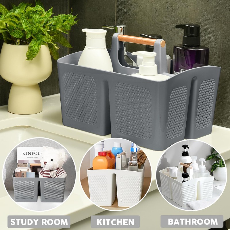 ALINK Portable Shower Caddy Basket with Compartments, Plastic Divided Cleaning