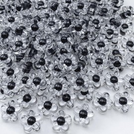 150Pcs Acrylic Flower Beads Candy Color Transparent Plastic Pastel Spacer Beads with Hole for DIY Crafts Wind Chimes Suncatcher Necklaces Bracelets Earrings Jewelry Making(Black)