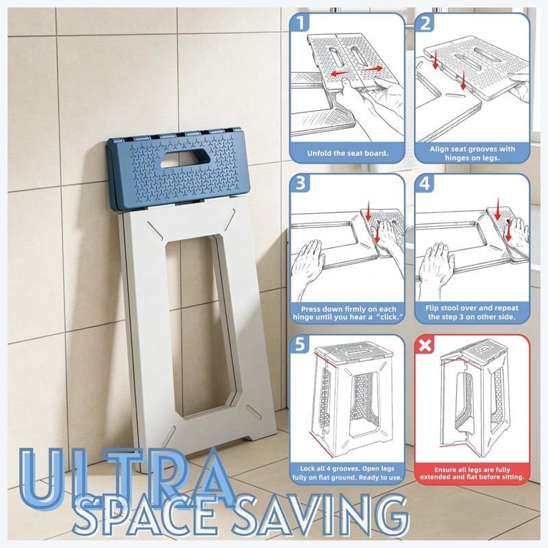 Folding Shower Chair for Inside Shower - 17.7" Heighten Non-Slip