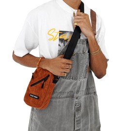 Stash Proof Odor Resistant Stash (Brown) Unisex Cross Body Sling Bag, Small Chest Bag Suede Daypack for Traveling, Outdoors, and Festivals