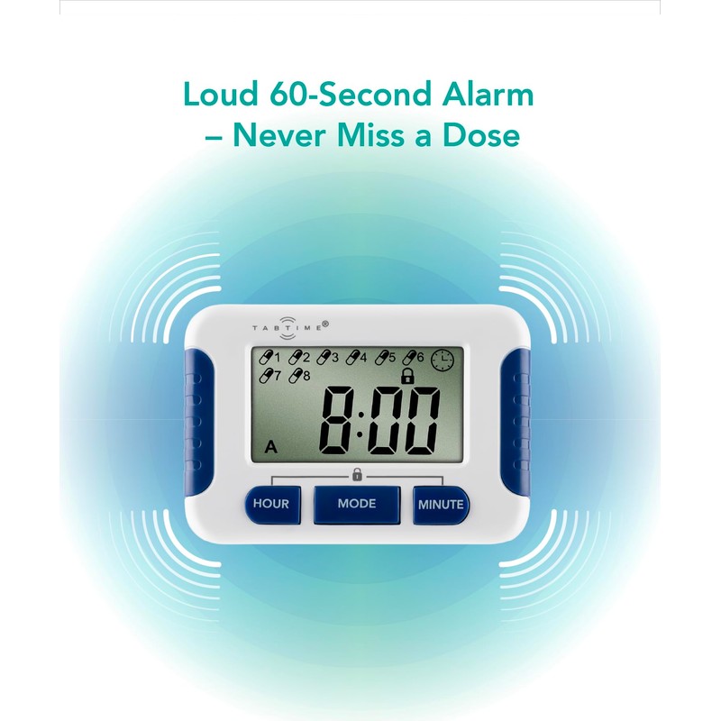TabTime Pill Reminder with 8 Alarms per Day, Pill Tracker,
