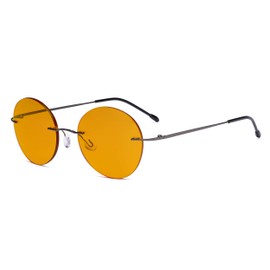 Eyekepper Frameless Blue Light Blocking Glasses with Orange Tinted Lens for Sleeping - Round Rimless Computer Reading Glasses Men Women Gunmetal +1.25