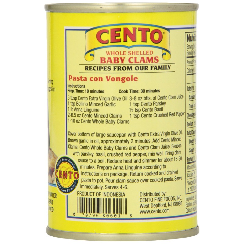 Cento Whole Baby Clams, 10-Ounce Cans (Pack of 12)