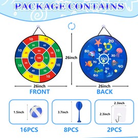 26 Inches Kids Dart Board Set, Double Sided Dart Board with 16 Sticky Balls and 8 Darts, Safe Indoor Outdoor Sports Party Game Toys Gifts for 3 4 5 6 7 8 9 10 11 12 Year Old Boys Girls and Adult