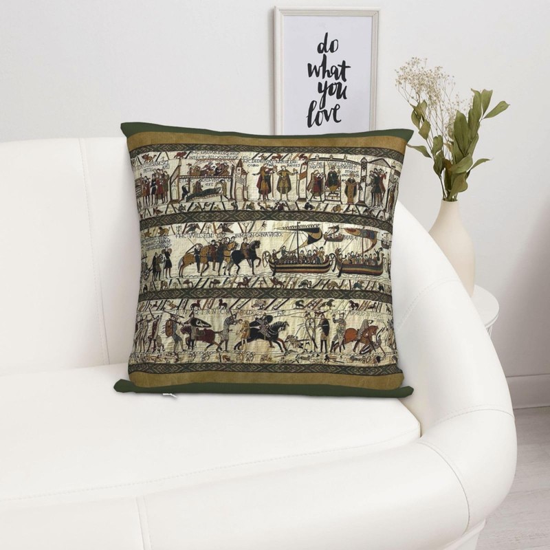 Bayeux Tapestry Throw Pillow Covers 18"X18" Cozy Velvet Square Throw