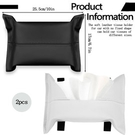 Modixun 2Pcs Car Tissue Holder, Soft PU Leather Sun Visor Tissue Holder in Car, Car Napkin Holder Dispenser for Car Tissues Car Accessories (Black+White)