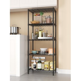 SINGAYE 6 Shelves Bathroom Organizers and Storage Shelf Wire Closet Metal Pantry Kitchen Small Garage Shelving Unit Laundry Room Organization Home Tall Rack Balck 10" D x 16" W x 60”H
