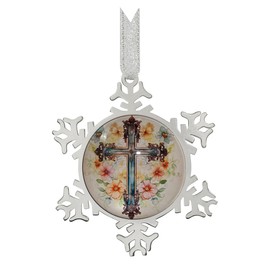 XUTAI Christ Christia Cross on Floral Snowflakes Christmas Ornaments Snowflake Ornament Christmas Tree Ornaments Christmas Metal Glass Holidays Hanging Ornaments Decor
