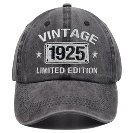 Vintage 1925 Limited Edition Hats for Men Women, 100th Birthday Decorations, 100 Year Old Adjustable Embroidered Baseball Cap Retirement Gifts Mom Dad