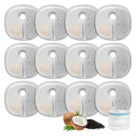 12 Packs Replacement Filters Compatible with E1/E1+ Cat Water Fountain - Triple Filtration Filters for E1/E1+ (67oz/2L) Pet Water Fountain