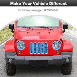 CheroCar for JK Mesh Grille Grill Insert & Headlight Cover Trim Exterior Accessories for Jeep Wrangler JK 2007-2018,Light Blue…
