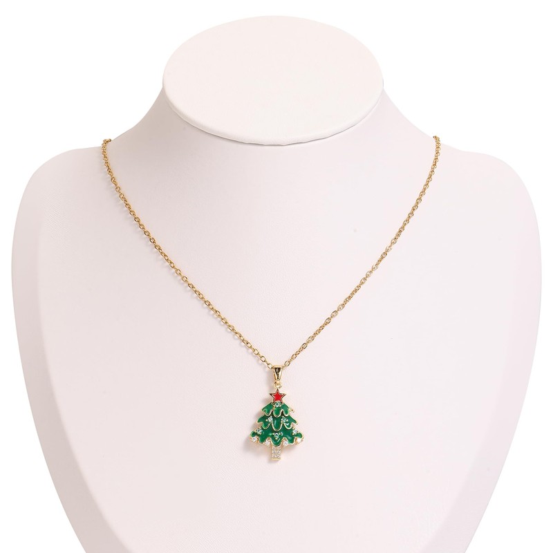 Xeyai Gold Plated Christmas Pendant Necklace for Women Trendy,CZ Christmas