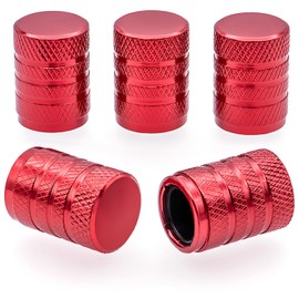 MEAJOO 5PCS Anodized Aluminum Tire Valve Stem Caps, Dustproof, Airtight Seal, Light-Weight, Universal Tire Valve Stem Covers for Cars, SUV, Trucks, Bikes, Motorcycles, Bicycles(Red)