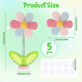 5pcs Cute Car Accessories for Women, Shaking Spring Rainbow Flower Dashboard Decorations with Strong Adhesive Property, Car Decorations Interior UV-Resistant for Gifts